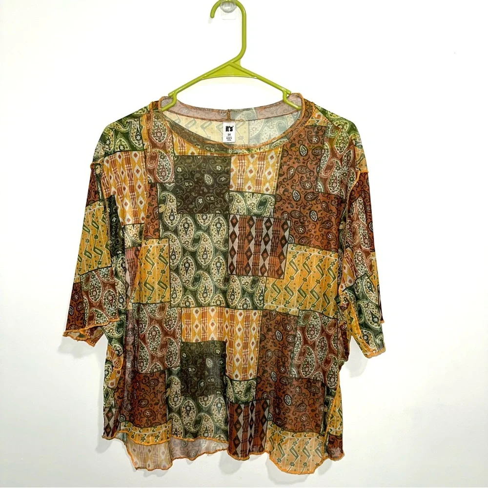 🌷5/$20 Women’s Patterned Cropped Mesh Top - Picture 1 of 4